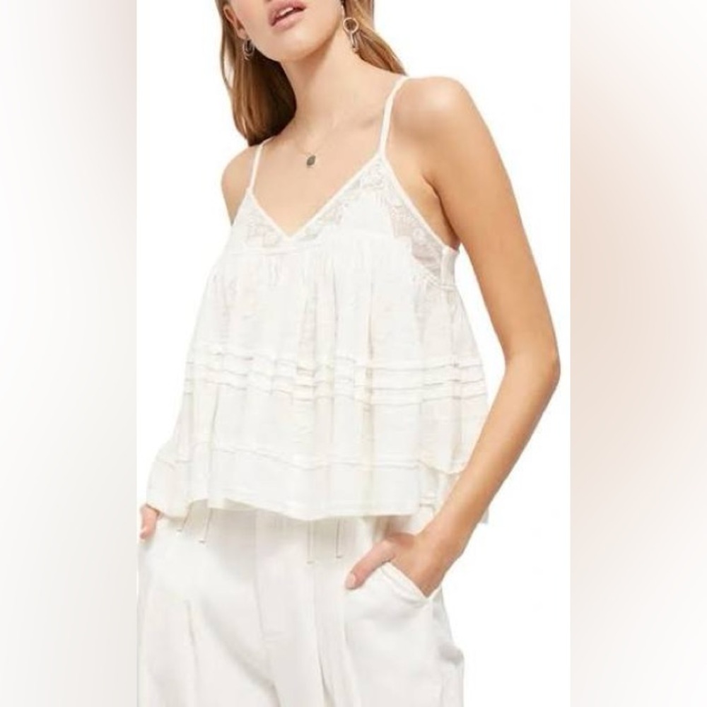 Free People Sweet Pea Lace Trim Linen Blend Camisole NWT